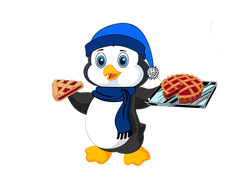 a penguin with a pie